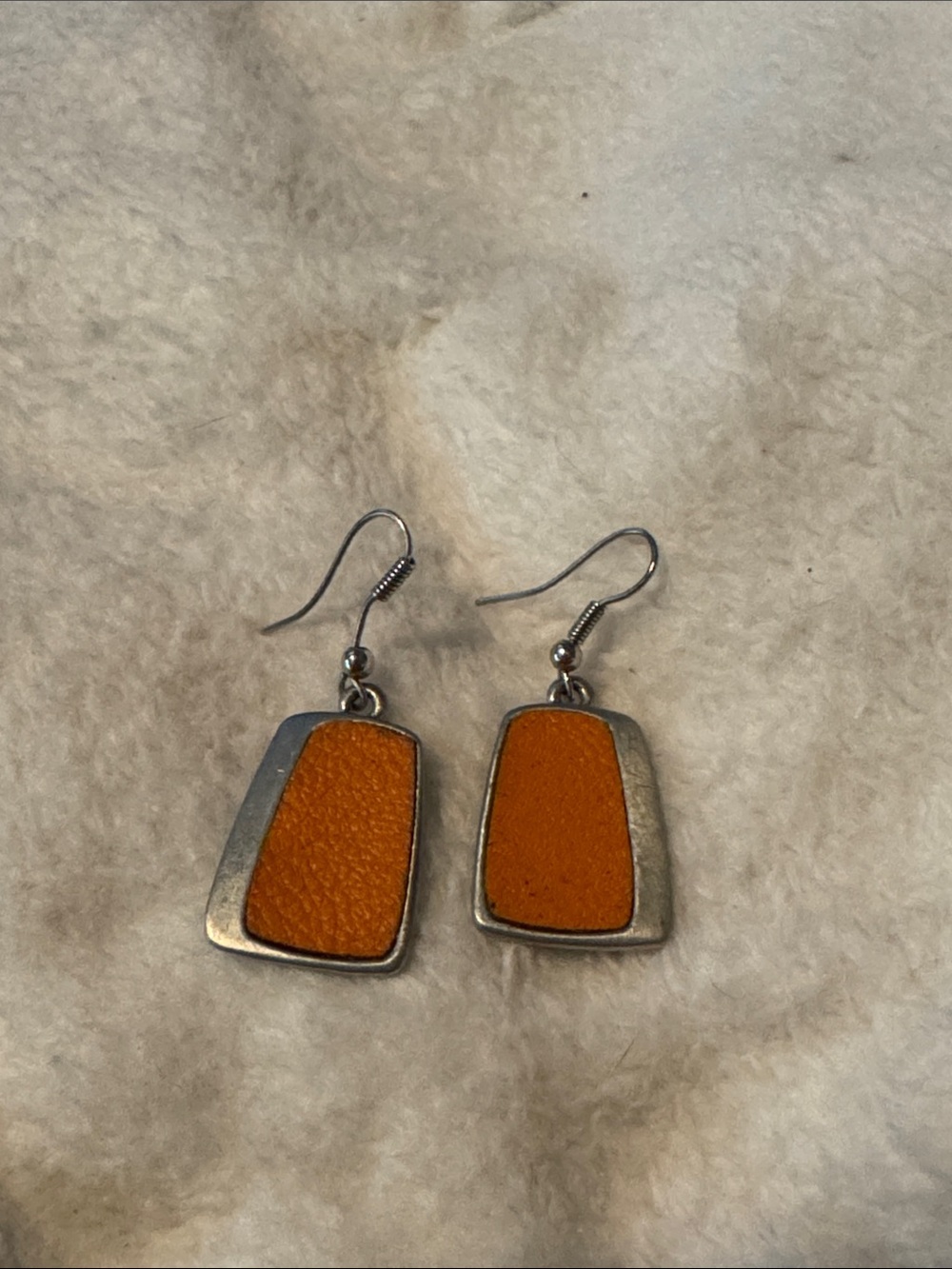 Orange Leather Inset Silver Dangle Earrings - Women Jewelry